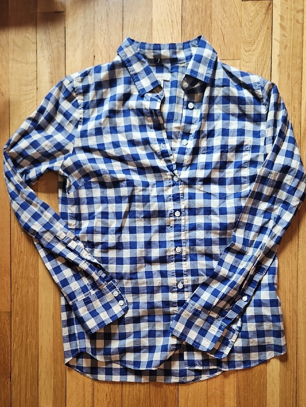 J. Crew Blue and White Gingham Button-Down Shirt